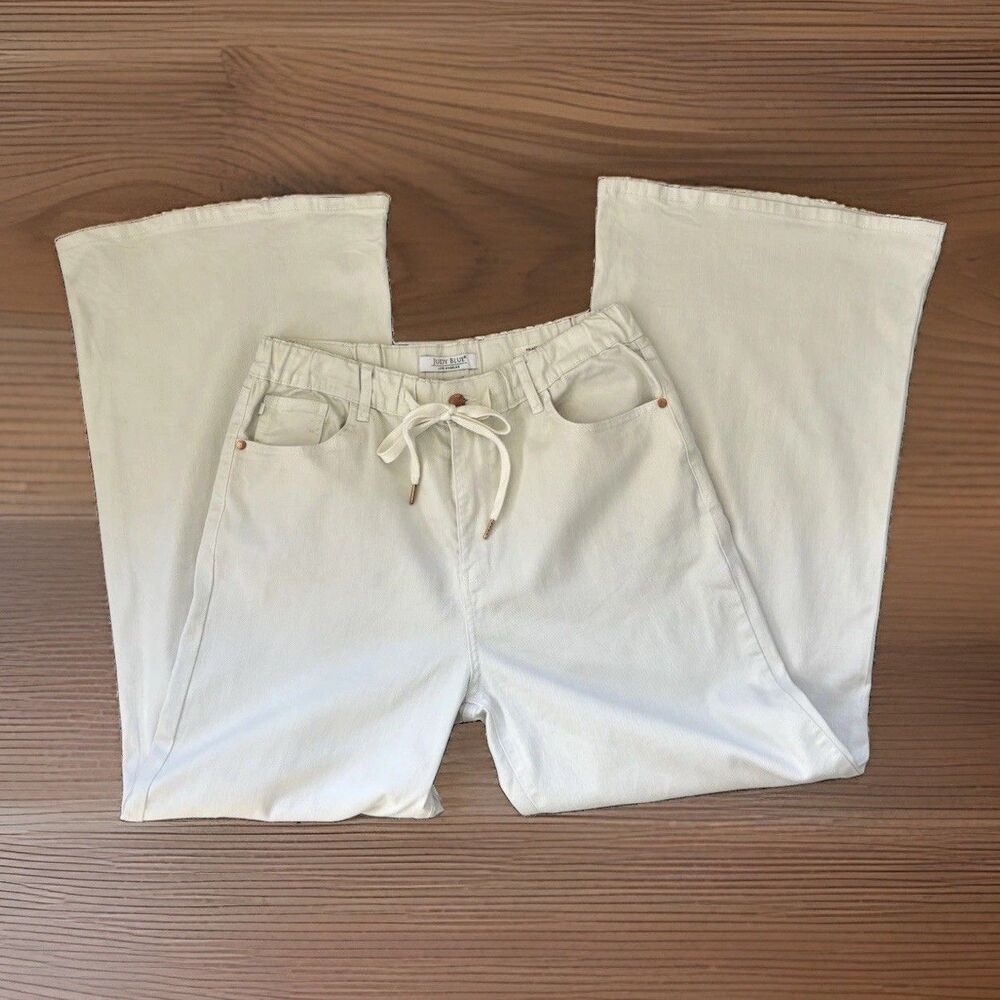 Judy Blue Featherweight Palazzo Jeans White Wide Leg Drawstring Size 13 Long 31